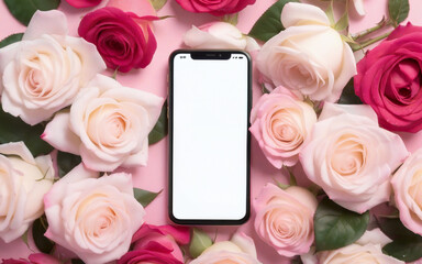 smartphone and  bank card on background of roses