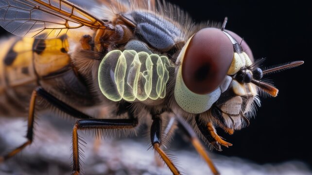 Close-up of hoverfly with highlighted spiracles and vibrant colors in detail