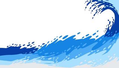 Blue wave crests with a splash in a stylized design against white background suitable for graphic design use.