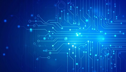 Naklejka premium Blue circuit board technology background with a digital network pattern
