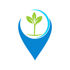 Tree inside the point location vector logo
