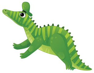 cartoon scene with dinosaur animal dino prehistoric running and smiling illustration for kids