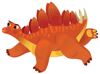 cartoon scene with happy prehistoric animal stego stegosaurus smiling and running isolated on white background illustration for kids