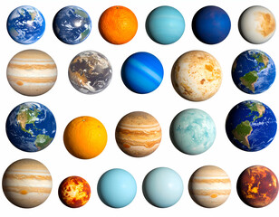 Celestial Collection A vibrant array of colorful planets, isolated on white