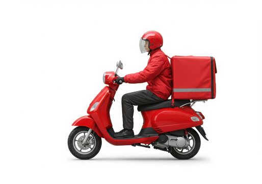 Delivery driver on red scooter isolated isolated on white background
