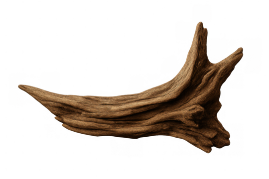 Driftwood with intricate textures and warm brown tones isolated on a transparent background, ideal for nature-themed designs - Powered by Adobe