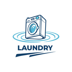 Modern laundry service logo featuring a washing machine icon with ripple effects and bold text