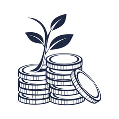 Clean line art illustration showing money growing