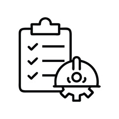 Construction safety checklist with hard hat and gear icon for project management and compliance review