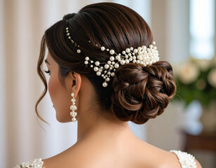 Elegant Low Chignon Bridal Hairstyle with Pearl Accents Firefly Inspiration