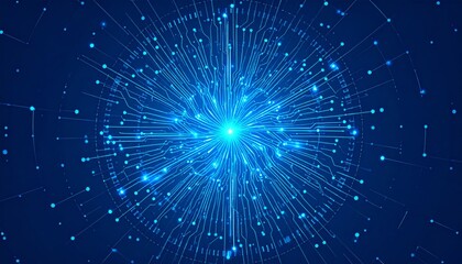 Fototapeta premium Bright abstract blue background with glowing stars, a fractal design of light and energy for cosmic and festive themes