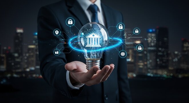 Innovative Financial Technology: Secure Banking and Digital Transformation in a Modern Cityscape