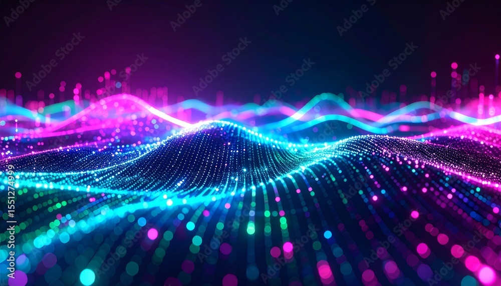 Wall mural abstract blue and colorful background with glowing lines, a futuristic wave pattern, and a dynamic l