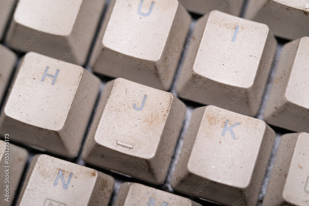 Fototapete close-up shot of square key caps in gray and black. macro photography of mechanical keyboard with tw