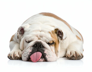 Obraz premium Adorable Sleeping Bulldog Tongue Out, Paws Relaxed, Pure Canine Bliss