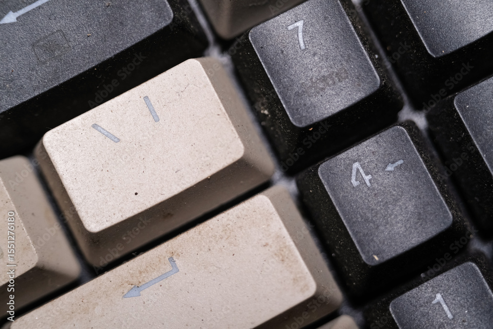 Fototapete close-up shot of square key caps in gray and black. macro photography of mechanical keyboard with tw