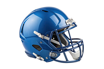 Fototapeta premium A blue football helmet with a face mask and chin strap on a black isolated studio background shot