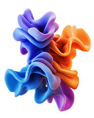 Colorful abstract 3D model of protein folding with vibrant blue, purple, and orange shapes creating dynamic and organic form