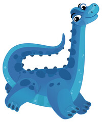 cartoon scene with happy prehistoric animal brontosaurus diplodocus dino dinosaur smiling and running isolated on white background illustration for kids
