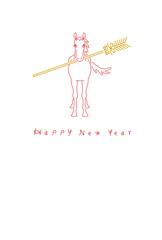 正月素材：破魔矢をくわえた馬のシンプルでおしゃれな年賀状素材（午年）