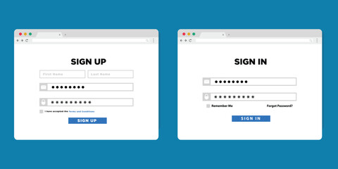 Sign in, sign up web forms with the detailed description. Registration form and login form page
