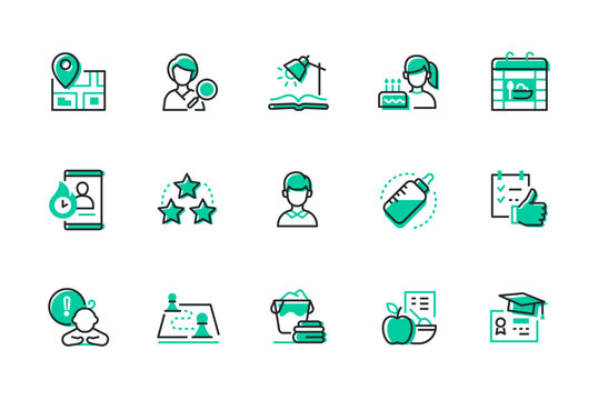 Childhood and growing up - set of line design style icons