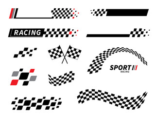Start and finish flag. Race flag. Checkered flag. Racing stripes. Race motorsport graphics. Vector illustration
