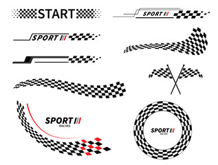 Start and finish flag. Race flag. Checkered flag. Racing stripes. Race motorsport graphics. Vector illustration