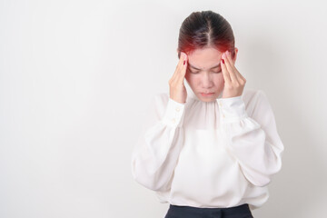 Business Woman having headache and Dizzy for concepts of Chronic Stress, Headache and Migraine,...