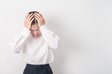Business Woman having headache and Dizzy for concepts of Chronic Stress, Headache and Migraine,...
