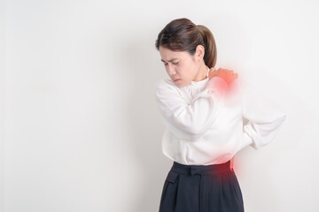 Business woman having back body ache for concepts of Back Muscle Strain, Piriformis Syndrome, Low...