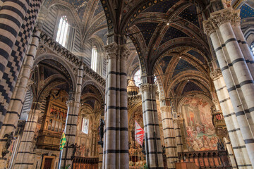 Siena Cathedral ((Duomo di Siena) Interior – Gothic Architecture and Painted Vaulted Ceilings,...