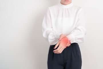 Business Woman having wrist pain for Carpal Tunnel Syndrome, Wrist Tendinitis, muscle ache, De...
