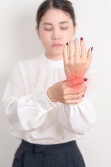 Business Woman having wrist pain for Carpal Tunnel Syndrome, Wrist Tendinitis, muscle ache, De...