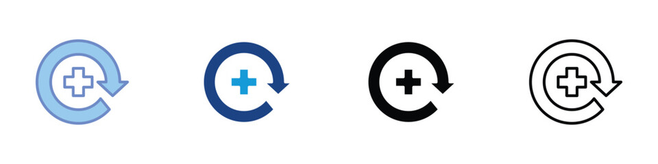 Medical Recovery and Health Reset Icon, Arrow Circle with Cross, Healthcare Refresh Symbol