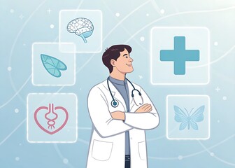 Holistic Healthcare Doctor, Wellness, and Integrative Medicine Concept Illustration