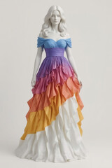  Elegant Rainbow Ombre Gown with Layered Ruffles Fashion Design