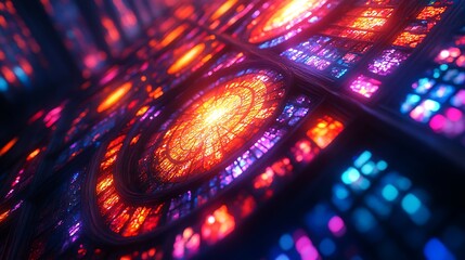 Abstract rendering of geometric shapes and vibrant colors creating a kaleidoscopic effect