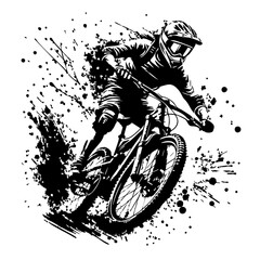 Downhill mountain biker Silhouette Grunge Splatter and Dripping Spray Effects