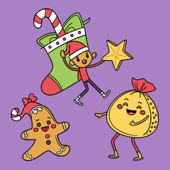 Festive Cartoon Christmas Characters Displaying Joyful Holiday Spirit
