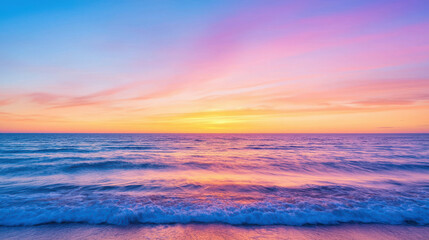 Obraz premium Breathtaking Sunset Over Calm Ocean Waters with Vibrant Colors Creating a Serene and Peaceful Atmosphere for Relaxation and Reflection