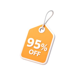 Bright orange sale tag with ninety five percent off discount announcement