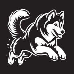 Siberian Husky Dog Vector Illustration in Black and White 