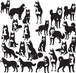 Siberian Husky Dog Vector Illustration in Black and White 