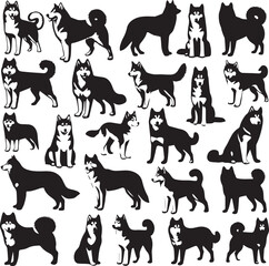 Siberian Husky Dog Vector Illustration in Black and White 
