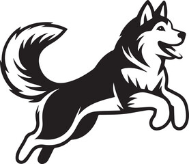 Siberian Husky Dog Vector Illustration in Black and White 