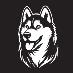 Siberian Husky Dog Vector Illustration in Black and White 