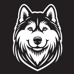 Siberian Husky Dog Vector Illustration in Black and White 