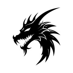 Fierce Tribal Dragon Head Tattoo Vector – Bold Black Mythical Beast Silhouette Design | Fantasy Monster Artwork for Stickers, Apparel, Prints, Logos

