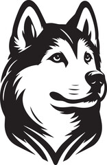 Siberian Husky Dog Vector Illustration in Black and White 